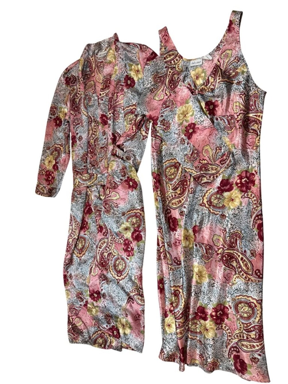 Vintage 2 piece Delicates Floral Paisley Women Sleeveless Nightgown Large (D946)